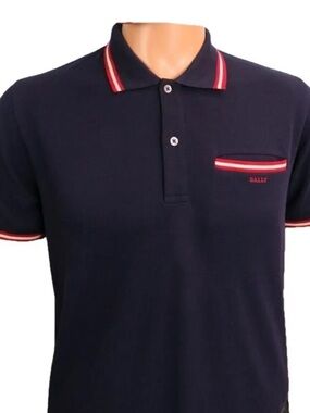 Bally Navy Polo Shirt with Red Trim